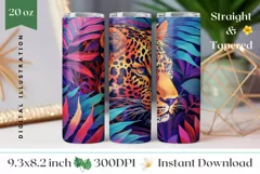 Leopard Tumbler Wrap, Neon Tropical Leaves Tumbler Template Product Image 1