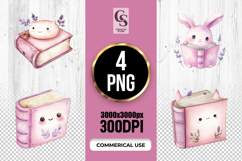 Cute Watercolor Bunny Book Clipart Sublimation PNG Product Image 1