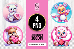 Pink Bear with Heart and Cupcake Clipart Sublimation Png Product Image 1