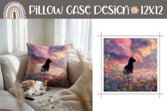 Sunset Pillow Case Design, Black Cat Pillow Sublimation Product Image 1