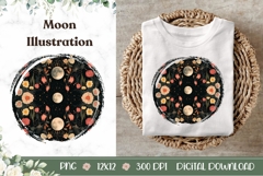 Floral Moon Illustration PNG, Boho Flowers PNG, Night PNG Product Image 1