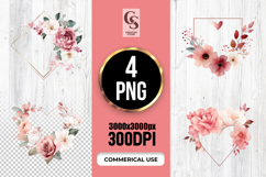 Watercolor Floral Heart Frame Clipart Sublimation PNG Product Image 1