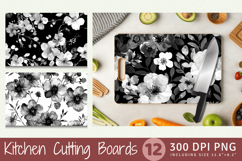 Black &amp; White Watercolor Flowers Cutting Boards sublimation Product Image 1