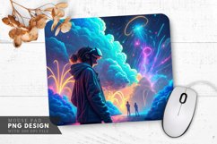 Neon Dreams Surrounded by Glowing Clouds Mouse Pad PNG Product Image 1