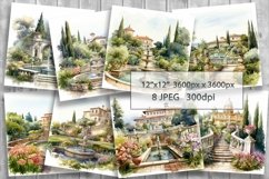 Watercolor Garden Papers | Italian Garden Illustration Product Image 1