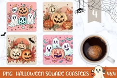 Doodle Halloween Pumpkins Square Coasters, Fall Coasters Product Image 1