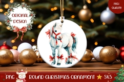 Watercolor Christmas Horse Round Ornament Product Image 1