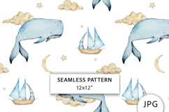 Watercolor Whale Dreams Seamless Pattern Product Image 1