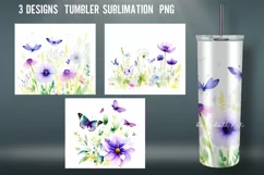 Watercolor Flowers Tumbler Wrap Sublimation Designs |PNG Product Image 1