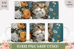 Cartoon Cat Mug PNG, Flowers Mug, Funny Cat With Flowers Product Image 1
