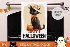 Happy Halloween Kitchen Towel, Black Cat Sublimation Product Image 1