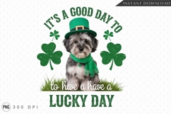St Patricks Day Puppy With Hat And Scarf Sublimation PNG Product Image 1