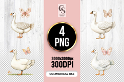 Watercolor Goose with Butterfly Clipart Sublimation PNG Product Image 1
