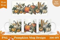 Vintage Autumn Mug Wrap Design, Harvest Pumpkin Mug Template Product Image 1