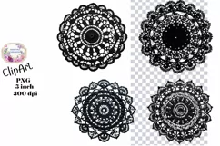 Doily, Black, Ephemera, PNG, Flower, Clipart Product Image 1