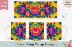 Floral Mug Design, Colorful Flowers Mug PNG, Neon Flowers Product Image 1