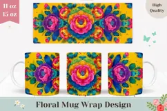 Floral Mug Design, Colorful Flowers Mug PNG, Neon Flowers Product Image 1