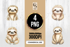 Cute Baby Sloth Watercolor Clipart Sublimation PNG Product Image 1