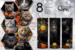 Cats &amp; flowers | skinny tumbler Sublimation design bundle Product Image 1