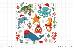 Christmas Sea Animals PNG, Ocean Creatures Christmas Product Image 1