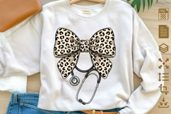 Leopard Bow Nurse PNG, Stethoscope Bow Sublimation Design Product Image 1