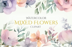 Watercolor Mixed Flower Clipart PNG, Watercolor Floral PNG Product Image 1