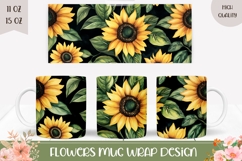 Cartoon Sunflowers Mug Wrap Design, Flowers Mug Design Product Image 1