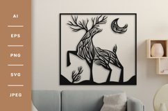 Deer and Crescent Moon Made of The Twigs Lasercut Design SVG Product Image 1