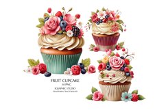 Floral Cupcake Clipart, Fruits Cupcake Clipart Product Image 1