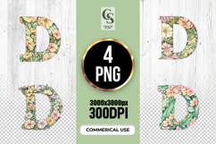 Watercolor Floral Letter D Clipart Sublimation PNG Product Image 1