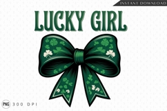 Lucky Girl Shamrock Bow St Patricks Day Sublimation PNG Product Image 1