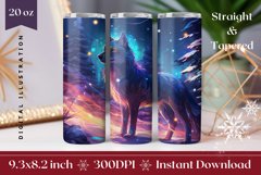 Winter Tumbler Sublimation Design, Magic White Wolf Tumbler Product Image 1