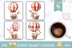 Easter Bunny Square Coasters, Hot Air Balloon Sublimation Product Image 1