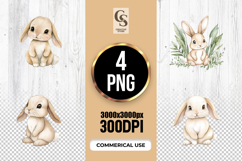 Cute Baby Bunny Watercolor Clipart Sublimation PNG Product Image 1