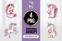 Watercolor Unicorn With Heart Clipart Sublimation PNG Product Image 1