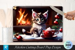 Kitten with Reindeer Antlers and Chocolate Cutting Board PNG Product Image 1