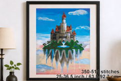 Cross stitch floating castle island embroidery digital file. Product Image 1