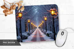 Frosty Winter Forest with Snowflakes Mouse Pad PNG Product Image 1