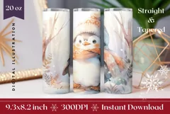 Christmas Tumbler Wrap, Watercolor Winter Penguin Tumbler Product Image 1