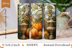 Vintage Pumpkins Tumbler Wrap, Stained Glass Pumpkins Design Product Image 1