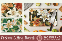 Elegant Lilies Flowers Cutting Boards sublimation Design Product Image 1