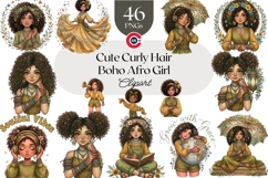 Cute Curly Hair Boho Afro Girl Clipart Product Image 1