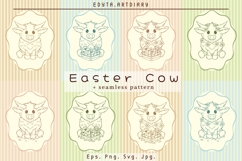 Easter and Spring pre made cute cow arts &amp; seamless pattern Product Image 1
