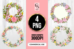 Pastel Floral Wreath Frame Clipart Sublimation PNG Product Image 1