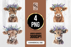 Lavender Cow Head Clipart Sublimation PNG Product Image 1