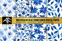 Watercolor Blue Cornflower Digital Paper Product Image 1