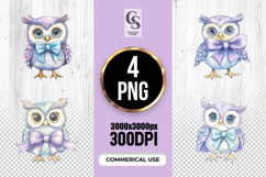Cute Owl Bow Watercolor Clipart Sublimation PNG Product Image 1
