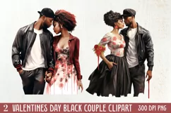 Valentines Day Black Couple Clipart, Black Couple Clipart Product Image 1
