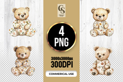 Cute Watercolor Teddy Bear Clipart Sublimation PNG Product Image 1