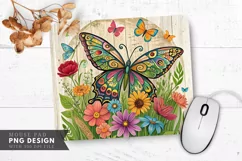 Butterfly and Floral Upcycled Art Mouse Pad PNG Design Product Image 1